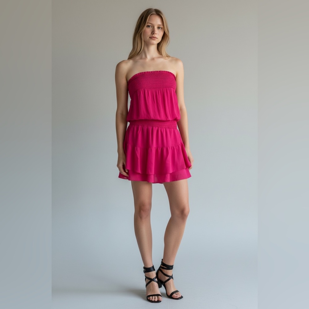 NWT Revolve Krisa Strapless Fuschia Pink Dress Smocked